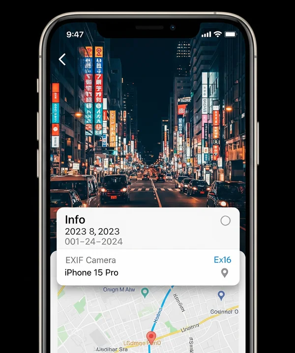 Screenshot of an iPhones Photos app showing EXIF info panel.