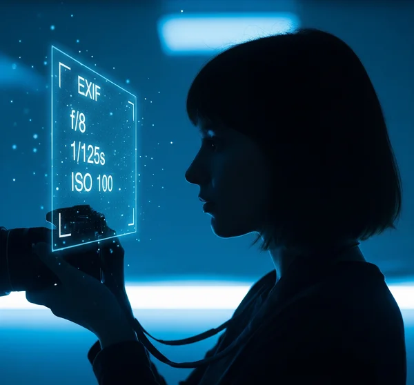 사진 EXIF 데이터를 분석하는 사진작가의 컨셉 이미지.