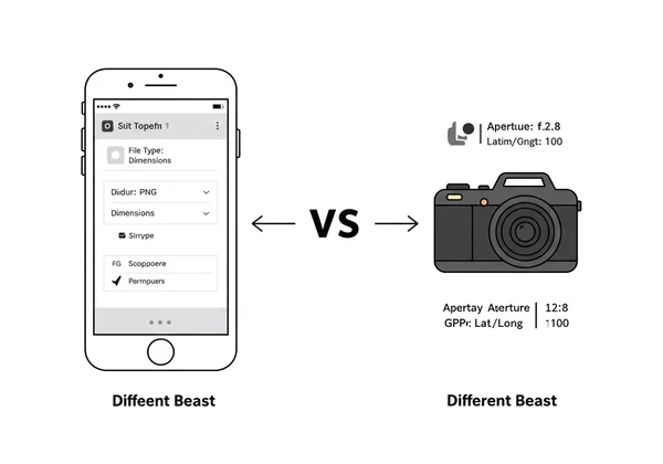 Diagram comparing screenshot metadata with camera EXIF data.