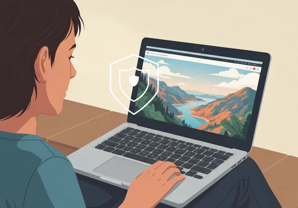 Traveler contemplating sharing a geotagged photo