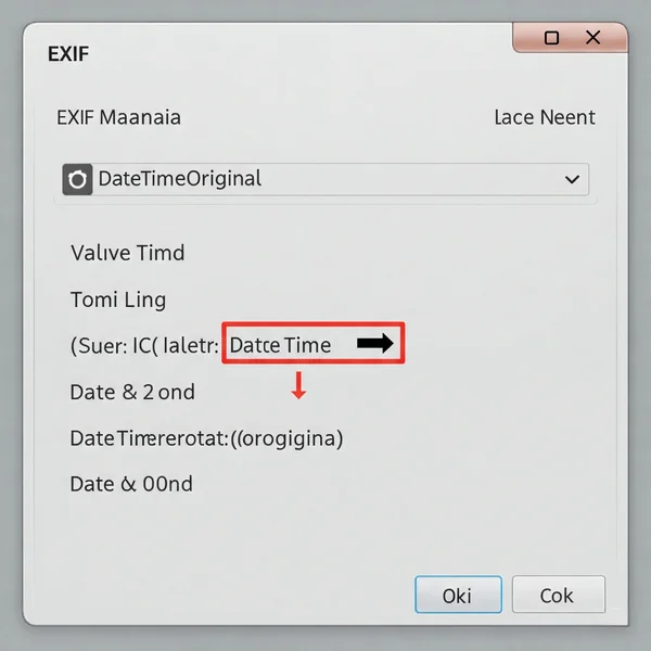 EXIF viewer highlighting DateTimeOriginal (date taken) field.
