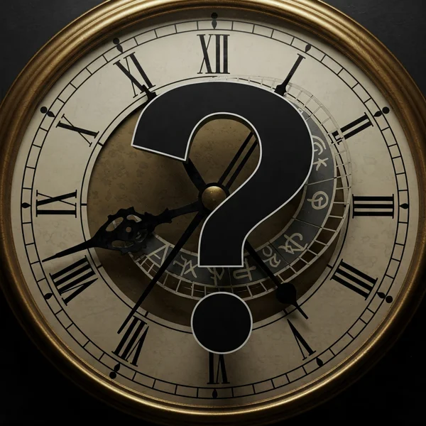 Conceptual image: clock with question mark for timestamp.