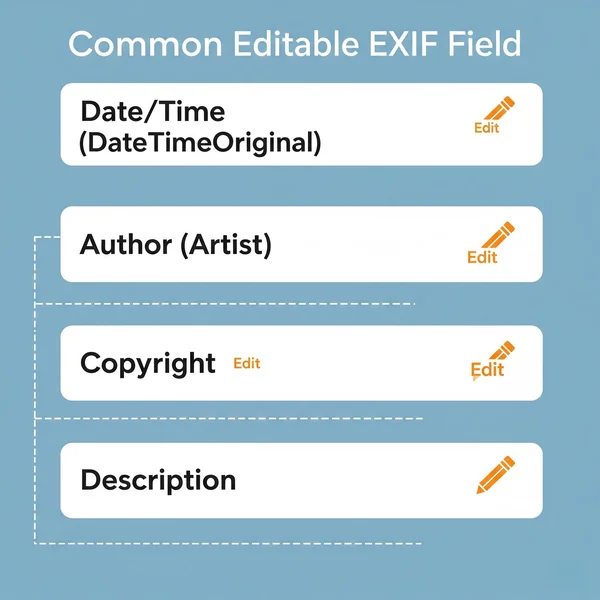 Illustration showing examples of editable EXIF fields list.