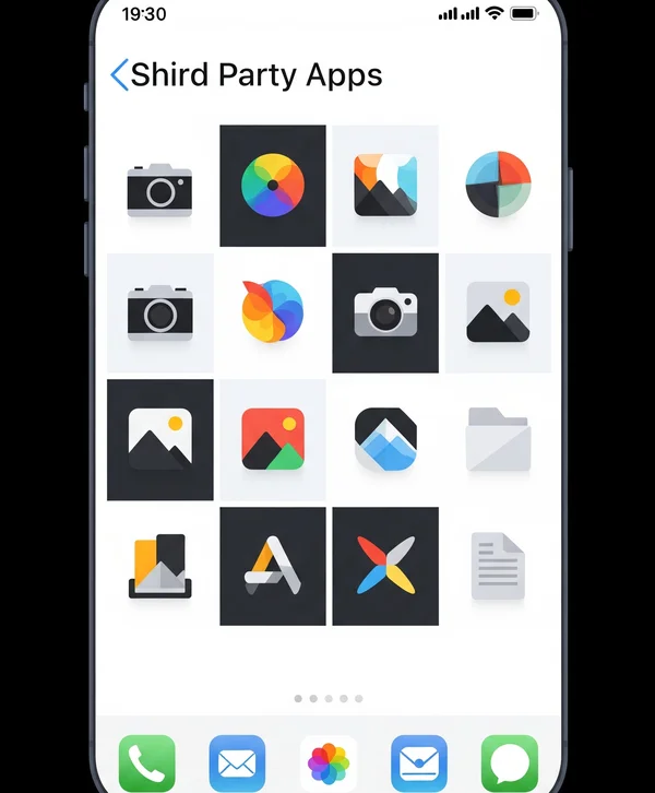 Conceptual image: smartphone screen with grid of app icons.