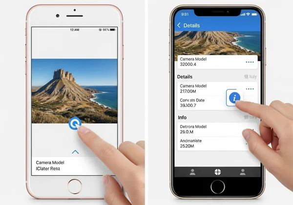 Skrin mudah alih menunjukkan cara melihat EXIF pada iPhone & Android