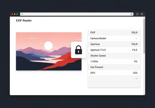 Exif Reader interface showing photo metadata securely