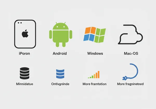 Icons representing different devices and their metadata handling.