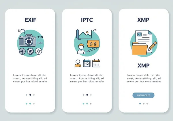 Diagram showing EXIF, IPTC, and XMP metadata types.