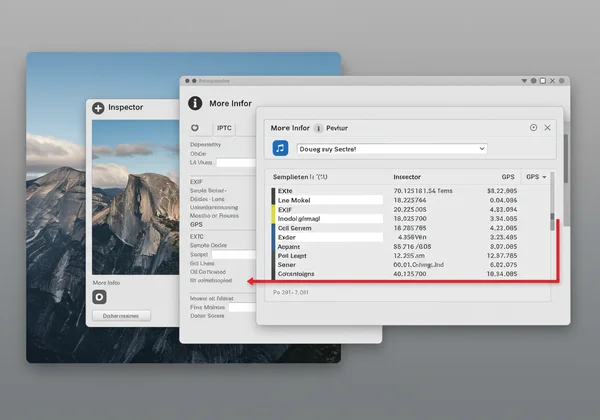 EXIF 데이터가 표시된 이미지 검사기를 보여주는 macOS 미리보기 앱