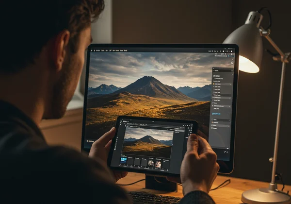 Photographer analyzing photo with EXIF data for improvement