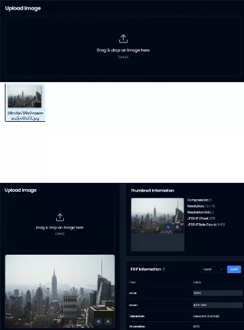 رسم توضيحي يوضح كيفية استخدام قارئ بيانات EXIF لاستخراج بيانات EXIF من صورة.